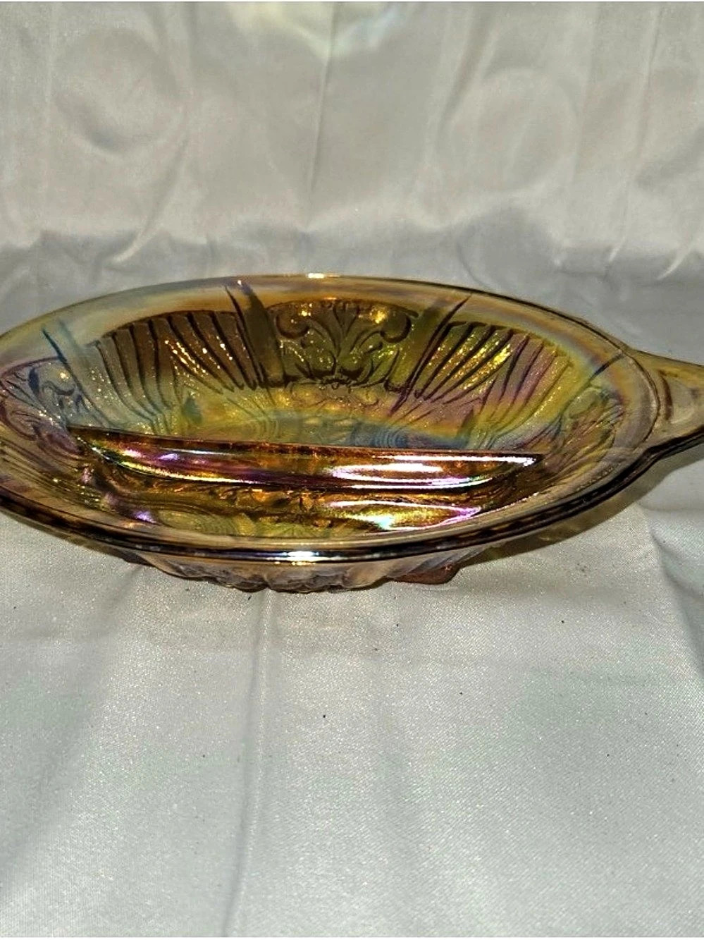 Iridescent Glass Serving Dish in Brown & Gold